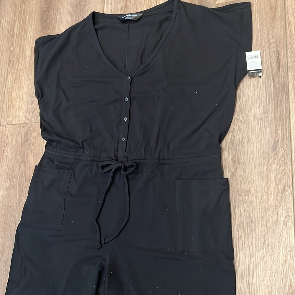 NWT Norma Kamali Black/Sparkly Jumpsuit, Pockets, XXL, Cap Sleeves - Picture 14 of 17